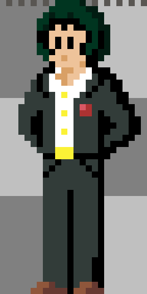 Pixel art d'un marié en costar noir
